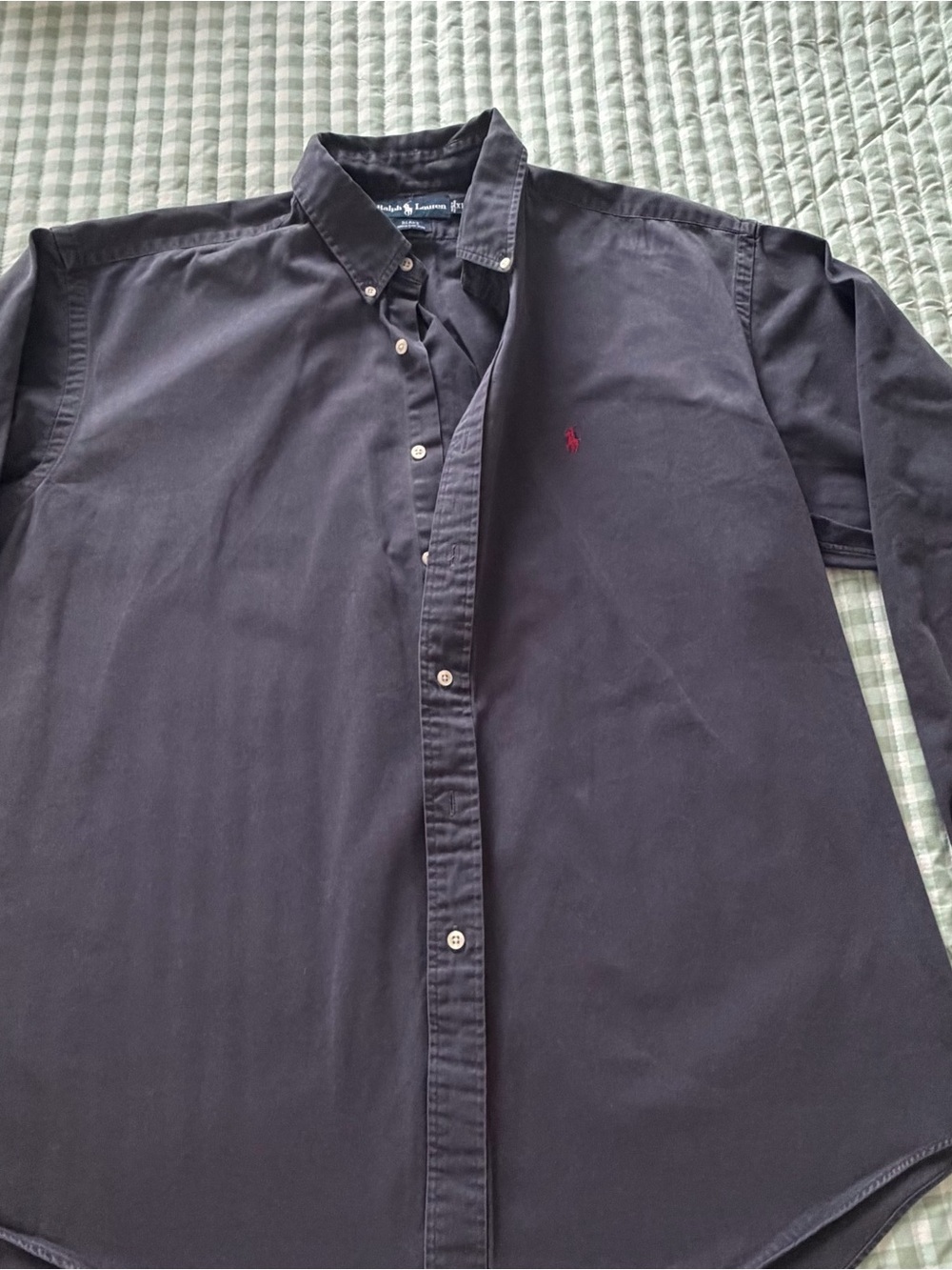 Ralph Lauren Dark Navy Button-Down Shirt with Red Polo Logo